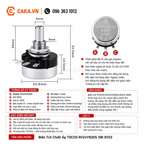 Biến Trở Chiết Áp TOCOS RV24YN20S 10K B103