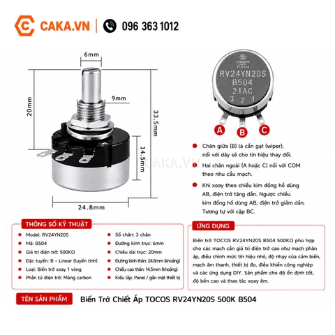 Biến Trở Chiết Áp TOCOS RV24YN20S 500K B504