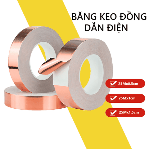 Băng keo đồng dẫn điện 5mm 10mm 15mm cuộn 25M