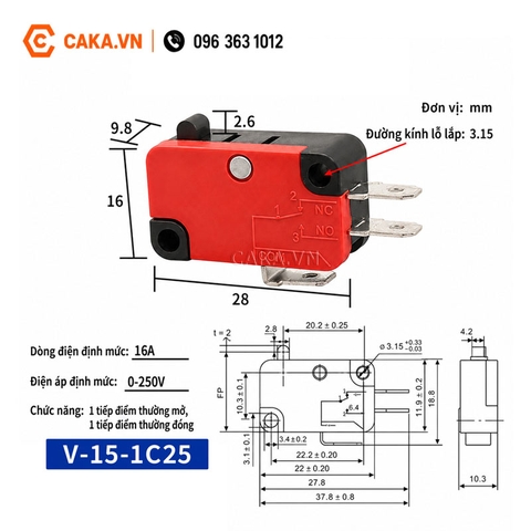 Công Tắc Hành Trình V-15-1C25 16A 250V 3 Chân