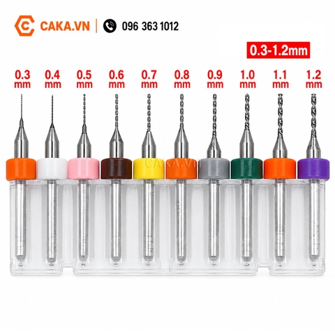 Bộ 10 Mũi Khoan CNC Đường Kính 0.3–1.2mm