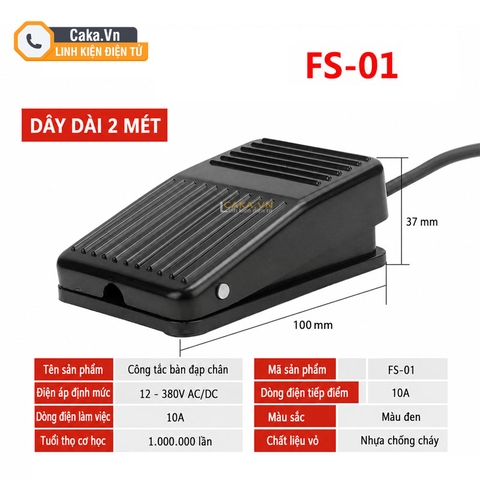 Công Tắc Bàn Đạp Chân FS-01 10A 12-380V AC/DC Dây 2 Mét