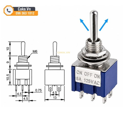 Công Tắc Gạt MTS-203 6 Chân 3 Vị Trí 6A 125V