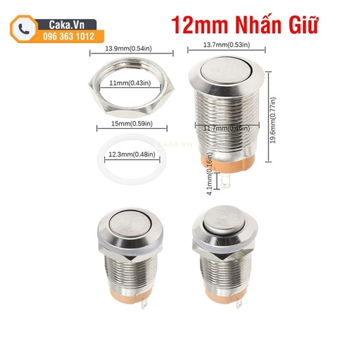 Công Tắc Nút Nhấn Kim Loại 12mm 2 Chân