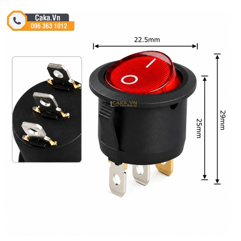 Công Tắc Tròn Bập Bênh Có Đèn KCD1 3 Chân 6A 250V