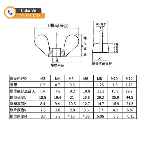 Đai ốc cánh bướm - ốc tai hồng, ốc vặn tay mạ kẽm trắng M3 M4 M5 M6 M8 M10