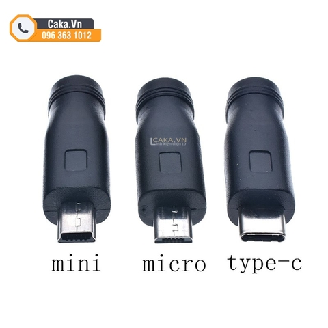 Đầu Chuyển Nguồn DC 5.5x2.1mm Sang Micro USB, Mini USB, Type-C