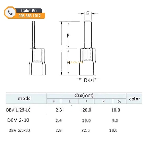 Đầu Cos DBV1.25-10, DBV2-10 Cos Pin Cách Điện, Cos Dẹt Bọc Nhựa PVC, Nối Dây Điện