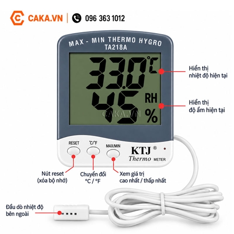 Nhiệt Ẩm Kế TA-218A Có Dây Cảm Biến Nhiệt Độ Độ Ẩm Rời