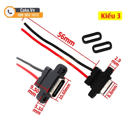 Jack USB Type-C Cái 2P có ra dây nguồn đỏ đen