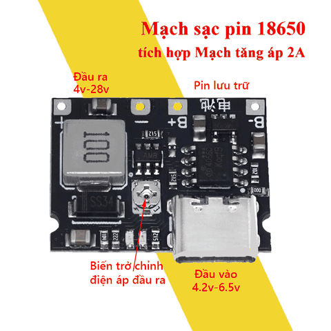 Mạch sạc pin 18650 tích hợp mạch tăng áp cổng Type-C