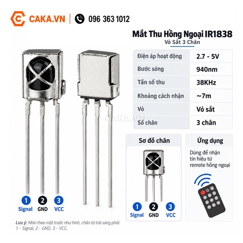 Mắt Thu Hồng Ngoại IR 1838 3 Chân 38KHz