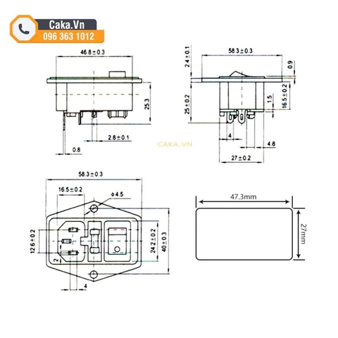 Ổ Cắm Nguồn AC-01A 3 Trong 1 Có Công Tắc, Cầu Chì, Đèn Báo