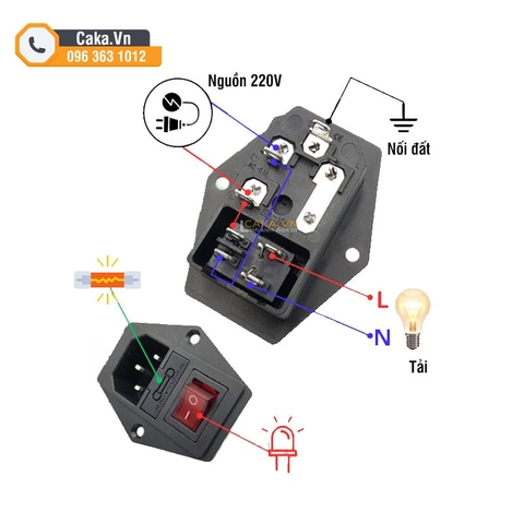 Ổ Cắm Nguồn AC-01A 3 Trong 1 Có Công Tắc, Cầu Chì, Đèn Báo