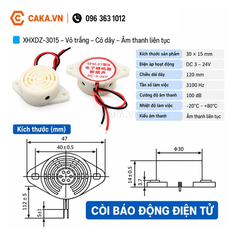 Còi Buzzer SFM-27 3-24VDC Có Dây Kêu Liên Tục