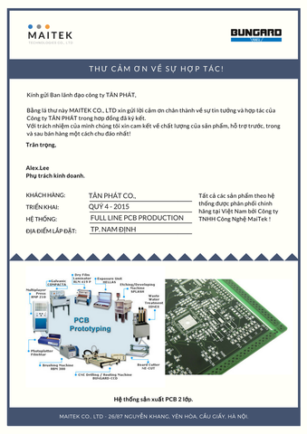 Thư cảm ơn công ty Tân Phát