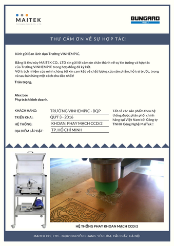 Thư cảm ơn trường VIN HEM PIC - BQP