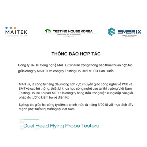 MAITEK CO THÔNG BÁO VIỆC HỢP TÁC KINH DOANH VỚI CÔNG TY TESTING HOUSE KOREA