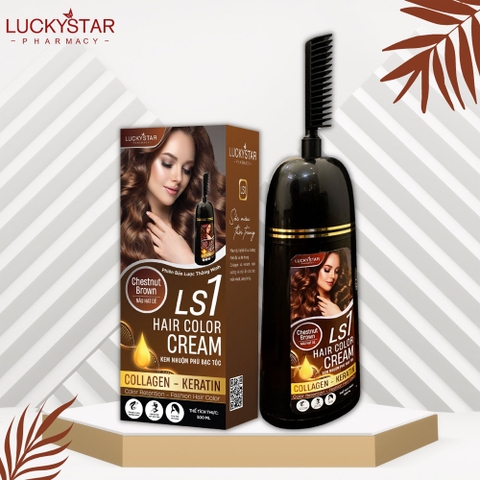 Kem Nhuộm Phủ Bạc Lucky Star Chai Lược Nâu Hạt Dẻ 500ml