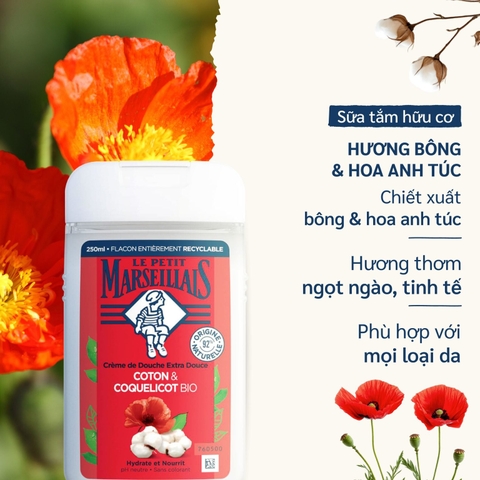 Sữa Tắm 92% hữu cơ LE PETIT MARSEILLAIS dạng kem 250ml