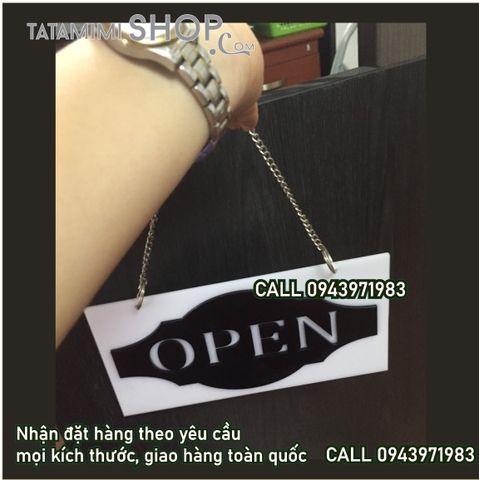 Bảng Open close kết hợp mica và dây xích treo cửa