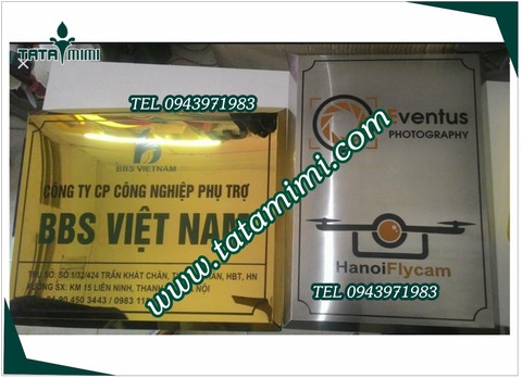 Biển công ty làm trên inox màu vàng