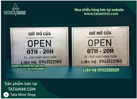 Biển đóng mở cửa bằng mica có dây treo hay dán tường