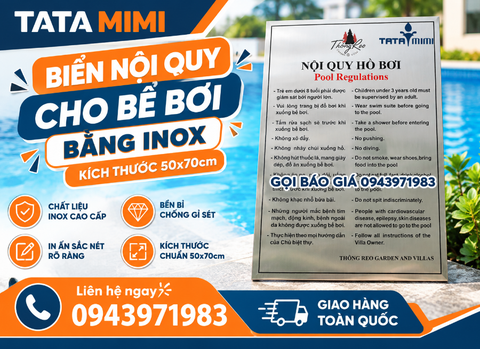 Biển nội quy cho bể bơi bằng inox kích thước 50x70cm