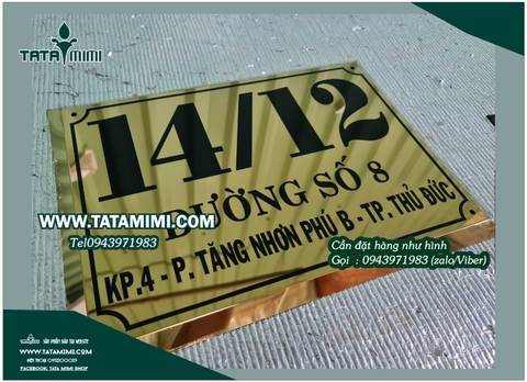 Biển công ty làm từ inox vàng uốn chân vuông