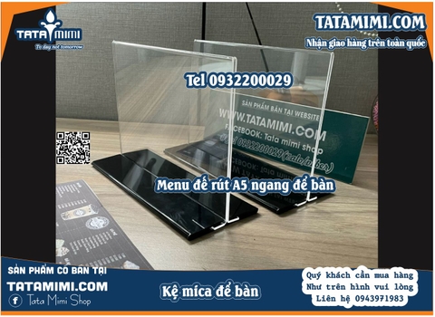 Kệ mica menu A4 đế đen - Giải pháp trưng bày menu chuyên nghiệp