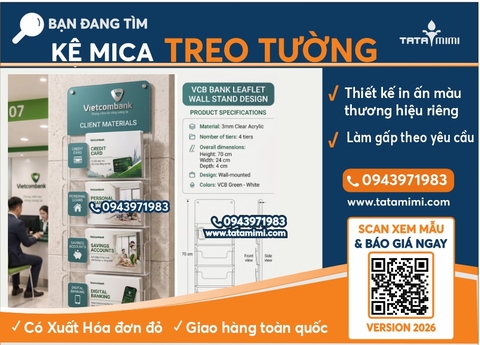 Kệ mica để brochure treo tường cho ngân hàng.