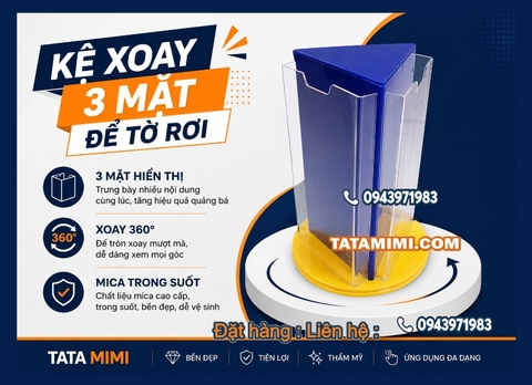 Kệ Mica xoay đế tròn, kệ menu mica xoay, kệ tờ rơi mica
