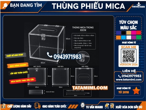 Thùng mica vuông 65x65x65cm