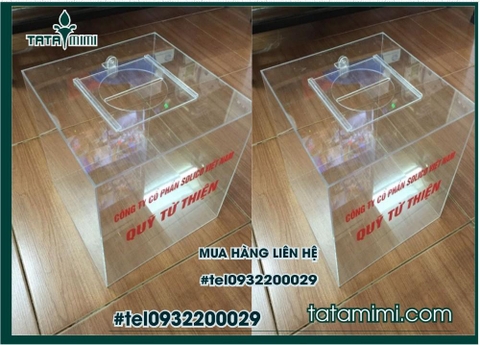 Thùng mica trong với nội dung cắt decal