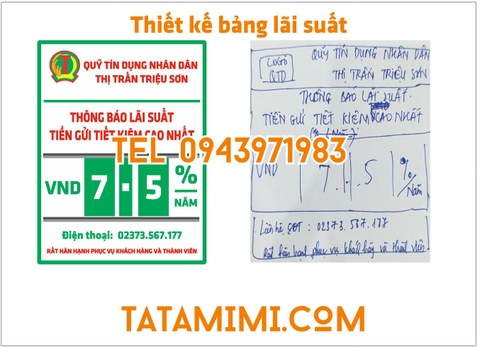 Thiết kế biển lãi suất QUỸ TÍN DỤNG NHÂN DÂN THỊ TRẤN TRIỆU SƠN