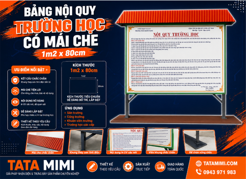 Bảng nội quy trường học có mái che kích thước 1m2 x 80cm