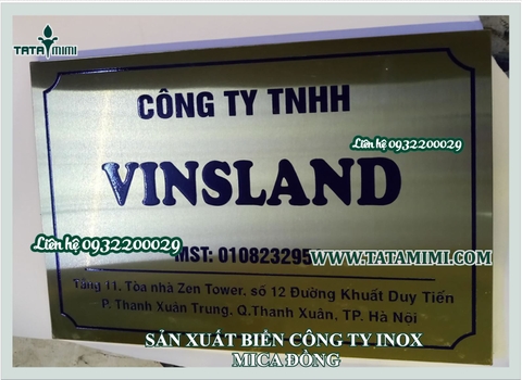 Biển công ty Vinsland bằng đồng