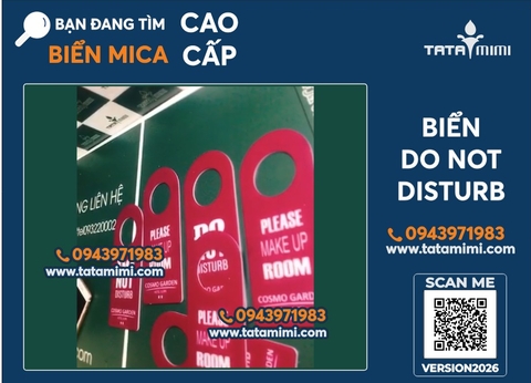 Biển Do Not Disturb mica màu tím 8x20cm – in UV 2 mặt, phụ kiện khách sạn cao cấp