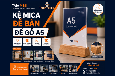 Kệ menu mica đế gỗ A5 | Tata Mimi