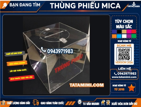 Thùng Phiếu Mica Trong 65cm Cao Cấp | Hộp Bốc Thăm – Góp Ý, Khảo Sát Sự Kiện