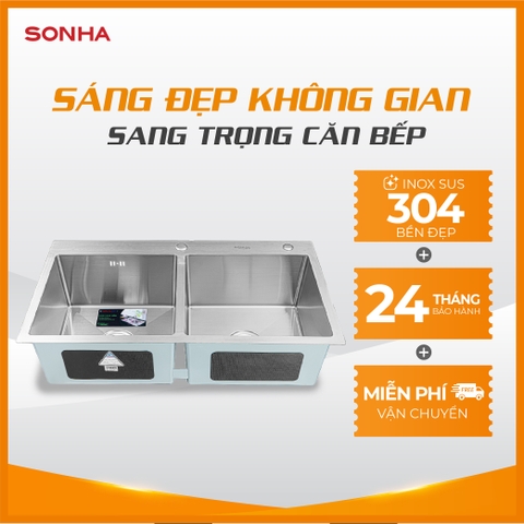 Chậu inox Luxury Sơn Hà Handmade 2 hộc cân