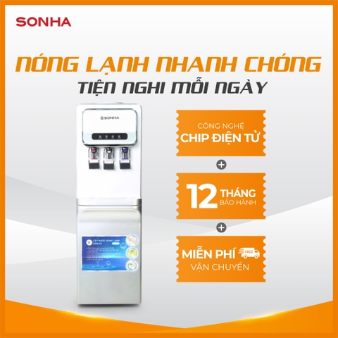 Cây nước nóng lạnh Chip Sơn Hà ba vòi, màu ghi, có khóa