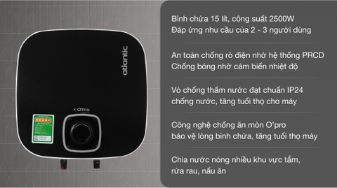 Bình Nóng Lạnh Atlantic 30 lít 2500W NANTO PLUS SWH 30A M-N2