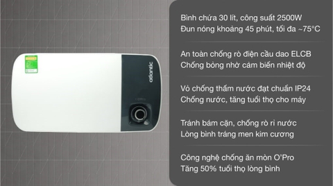 Bình Nóng Lạnh Atlantic 30 lít SWH 30H M-3 NEO PLUS 833026