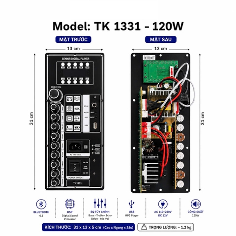 Mạch Loa Kéo KT 13X31 TD-11S & TK-1331 Công Suất 100-120W – Bluetooth, USB, FM, Nhập Khẩu Chính Hãng, BH 6 Tháng