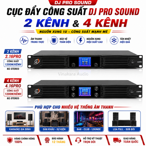 Cục Đẩy Công Suất DJ Pro Sound DJ4.15 4 Kênh, 2 kênh 1200W/Kênh Nguồn Xung 1U Chính Hãng