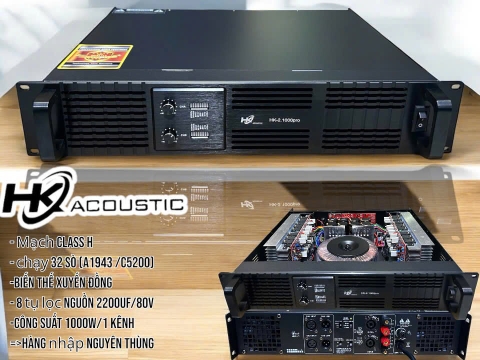 Cục đẩy công suất 2 kênh HK Acoustic HK-2.1000 Pro, 32 sò, nguồn xuyến