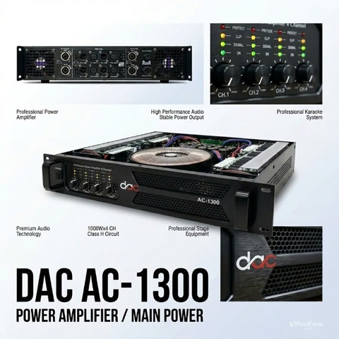 Cục đẩy công suất 4 kênh DAC AC-1300,Mạch class H, 1000Wx4 CH
