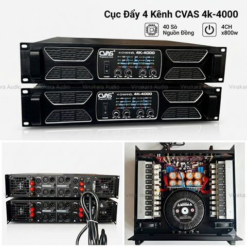 Cục Đẩy 4 Kênh CVAS 4k-4000, 40 Sò Nguồn Đồng, 4CH x800w
