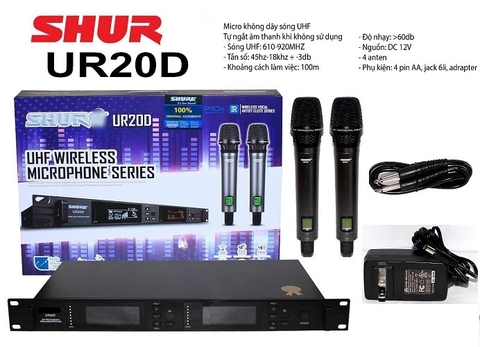 MICRO KHÔNG DÂY SHUR UR20D - Micro UHF. Hút âm tốt, sóng micro ổn định